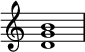  {\override Score.TimeSignature#'stencil = ##f
\relative c' {
   \clef treble 
   \time 4/4
   \key c \major

   <d g b>1
} }
