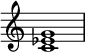  {
\override Score.TimeSignature #'stencil = ##f
\relative c' { 
  \clef treble \time 4/4
  <c es g>1
} }
