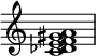  {
\override Score.TimeSignature #'stencil = ##f
\relative c' { 
  \clef treble \time 4/4
  <c des e f gis a>1
} }
