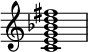  {
\override Score.TimeSignature #'stencil = ##f
\relative c' { 
  \clef treble \time 4/4
  <c e g bes d fis>1
} }
