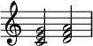  {
\override Score.TimeSignature #'stencil = ##f
\relative c' { 
  \clef treble \time 4/4
  <c e g>2 <d f a>
} }
