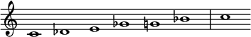  {
\override Score.TimeSignature #'stencil = ##f
\set Score.tempoHideNote = ##t
\tempo 1 = 120
\relative c' { 
  \cadenzaOn
  c1 des e ges g bes \bar "|" c
} }
