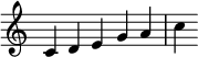  {
\override Score.TimeSignature #'stencil = ##f
\relative c' {
  \time 5/4
  c d e g a c
} }
