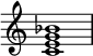  {
\override Score.TimeSignature #'stencil = ##f
\relative c' { 
  \clef treble \time 4/4
  <c e g bes>1
} }
