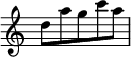  {
\override Score.TimeSignature
#'stencil = ##f
\relative c'' {
  \set Staff.midiInstrument = #"clarinet"
  \set Score.tempoHideNote = ##t
  \tempo 8 = 280
  \clef treble
  \time 5/8
  d8[ a' g c a]
} }
