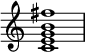  {
\override Score.TimeSignature #'stencil = ##f
\relative c' { 
  \clef treble \time 4/4
  <c e g b fis'>1
} }
