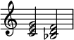  {
\override Score.TimeSignature #'stencil = ##f
\relative c' { 
  \clef treble \time 4/4
  <c e g>2 <bes d f>
} }
