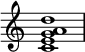  {
\override Score.TimeSignature #'stencil = ##f
\relative c' { 
  \clef treble \time 4/4
  <c e g a d>1
} }
