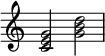  {
\override Score.TimeSignature #'stencil = ##f
\relative c' { 
  \clef treble \time 4/4
  <c e g>2 <g' b d>
} }
