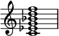  {
\override Score.TimeSignature #'stencil = ##f
\relative c' { 
  \clef treble \time 4/4
  <c es g bes d f>1
} }
