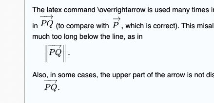 Example of a badly rendered \overrightarrow