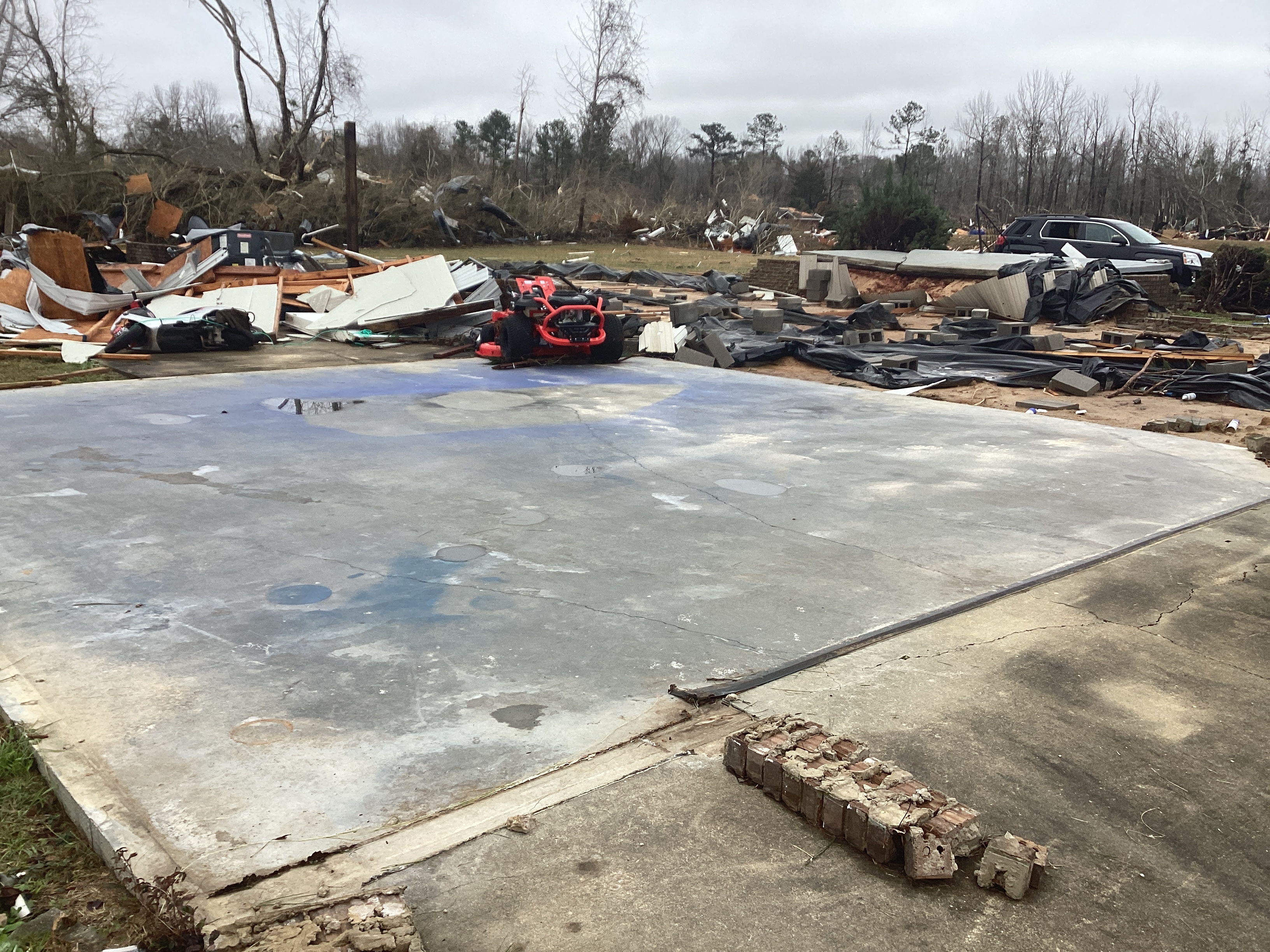 A mobile home that was completely destroyed on the northeast side of Sawyerville, Alabama.