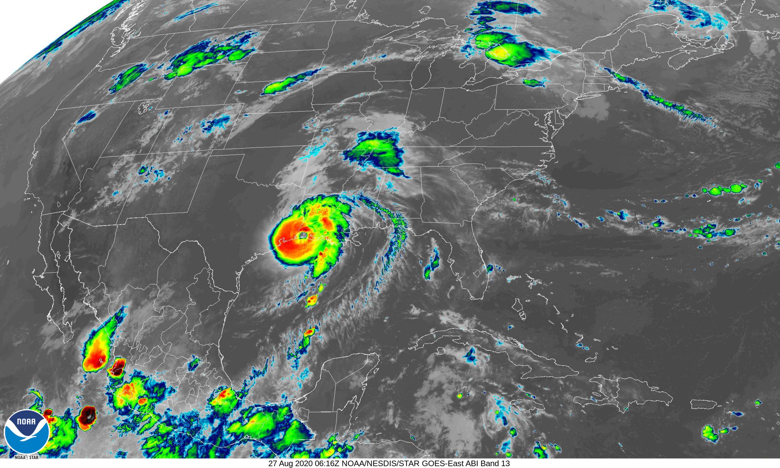 Loop of Hurricane Laura at landfall in the United States.