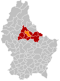 叙尔河畔埃佩尔当日在卢森堡地图上的位置，叙尔河畔埃佩尔当日为橙色，迪基希县为深红色
