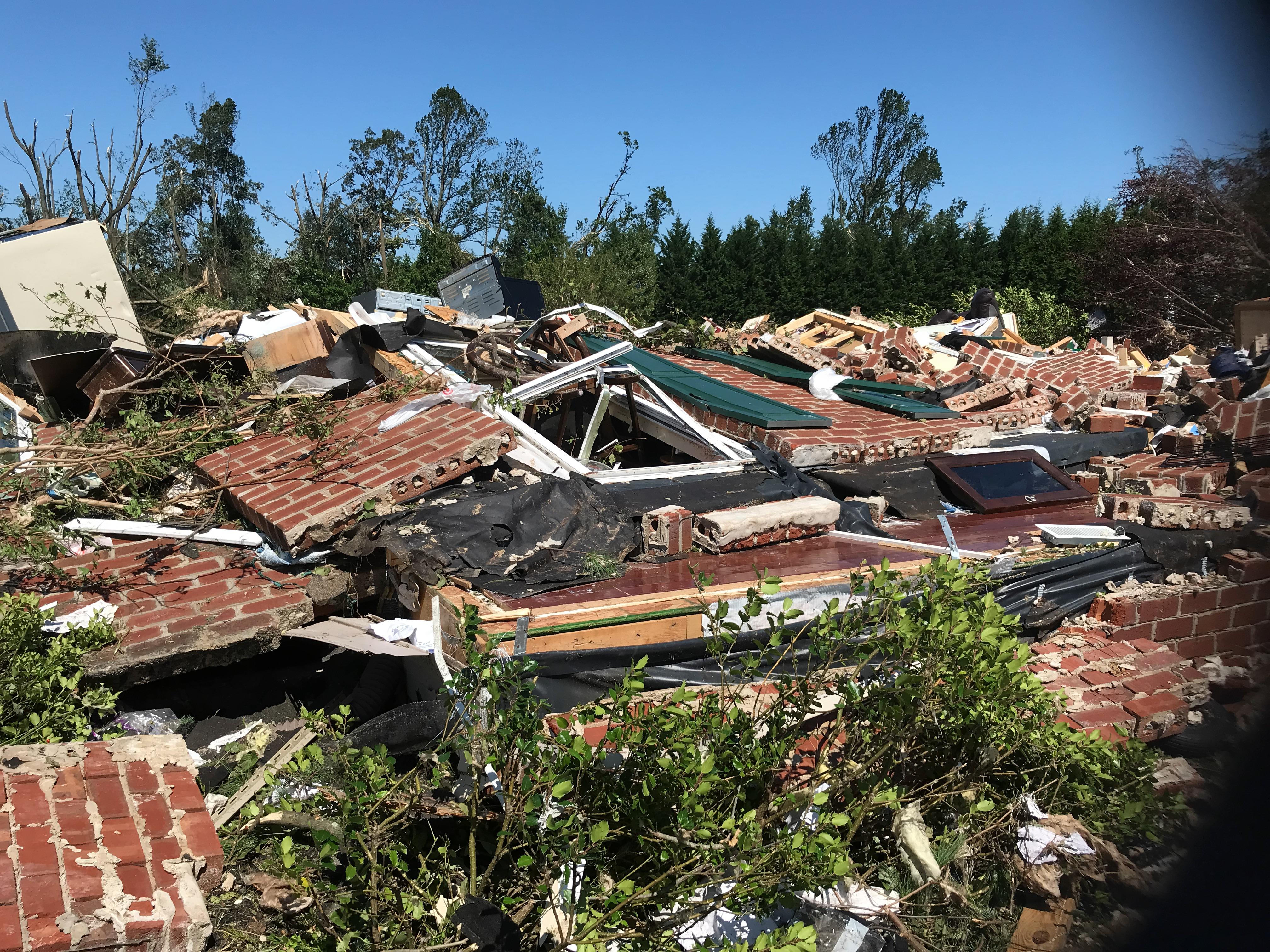 A home that was completely leveled at EF3 intensity on the east side of Mullica Hill.