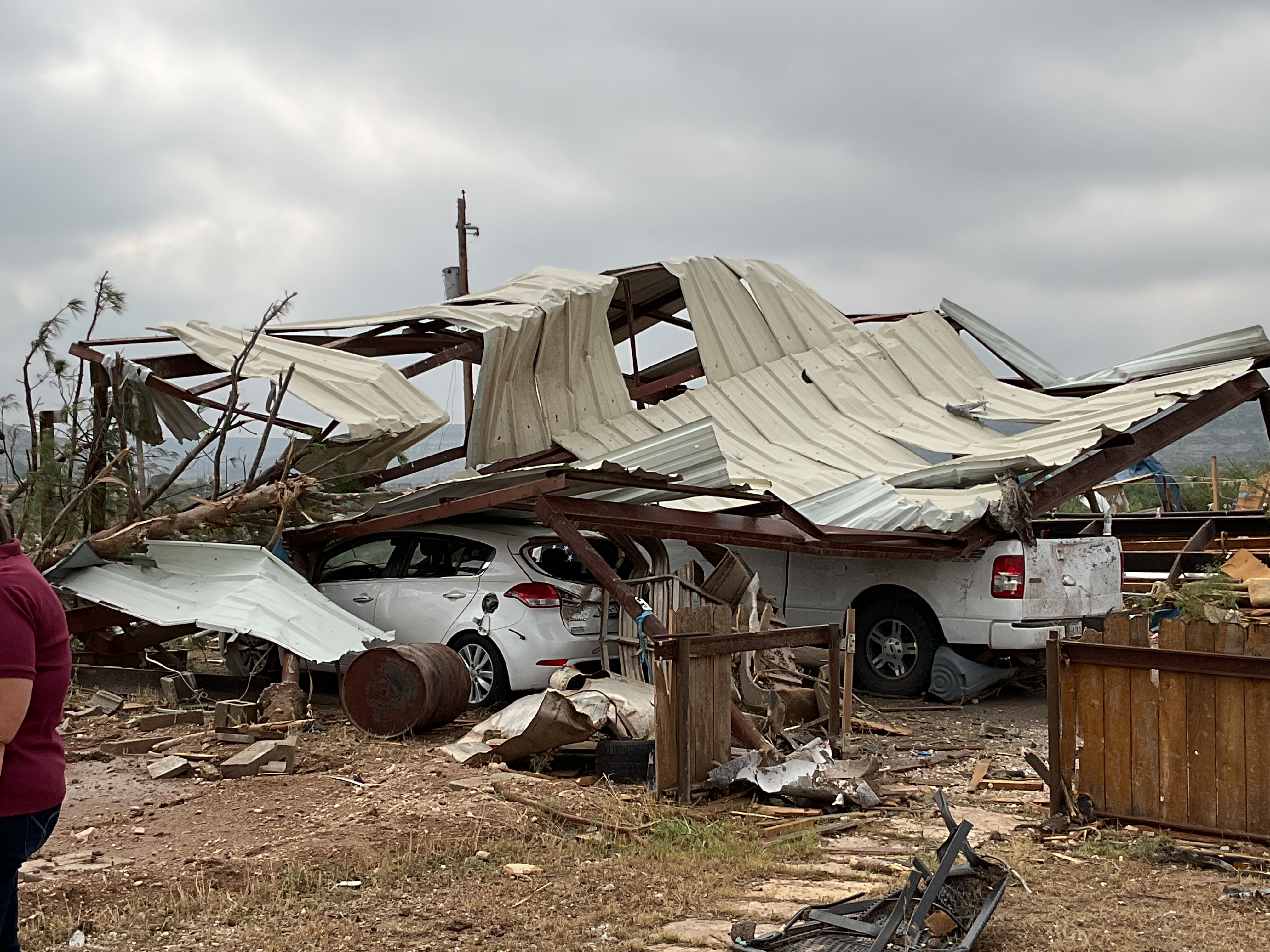 A steel carport that was destroyed at EF3 intensity in Sanderson, Texas.