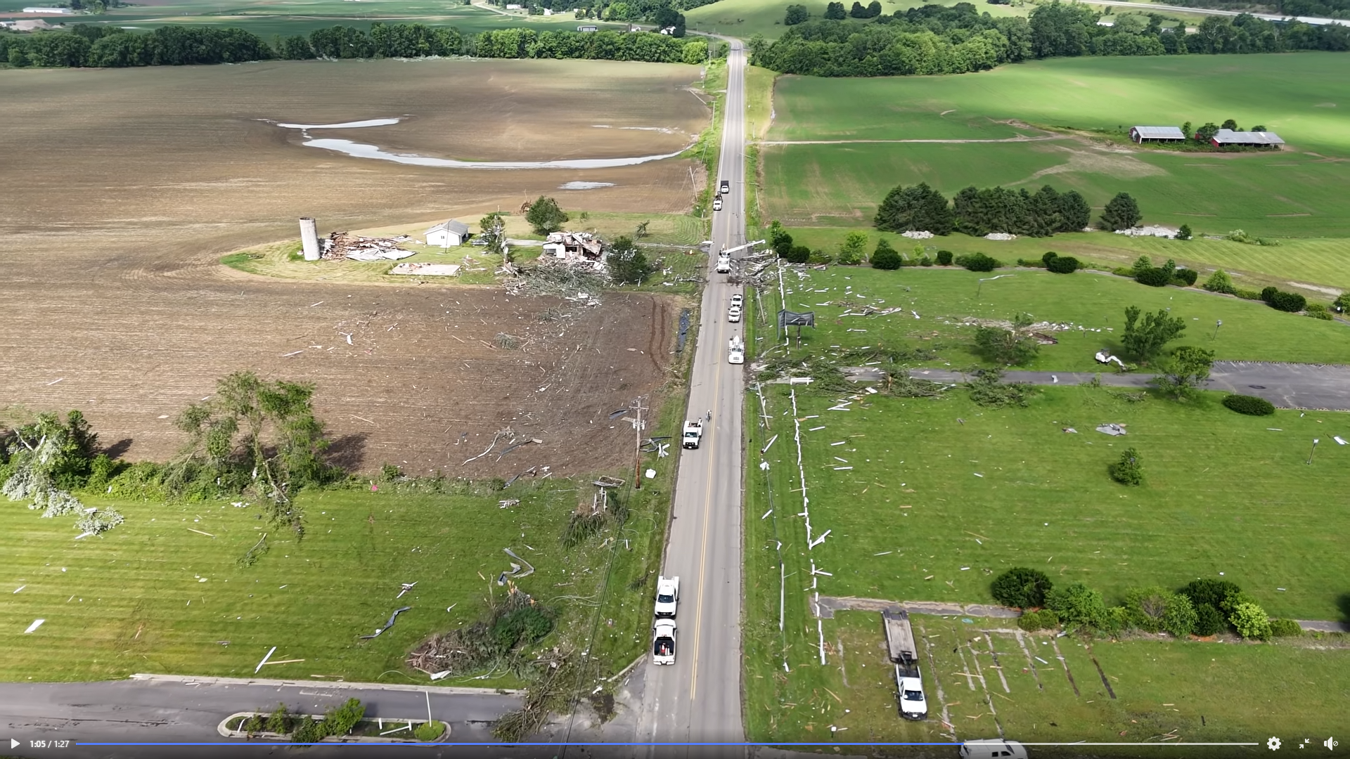 EF2 damage and ground scouring on the west side of Frazeysburg, Ohio.