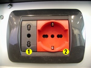 CEI 23-50 17/11 (Bipasso) socket (#1) and CEI 23-50 P 40 (Italian adapted Schuko) (#2) in a modern installation