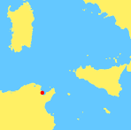 An outline map of part of the central Mediterranean showing the location of Carthage