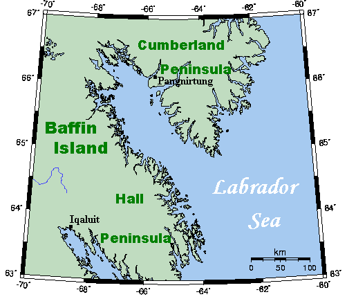 Cumberland Sound, Nunavut, a big inlet in Baffin Island