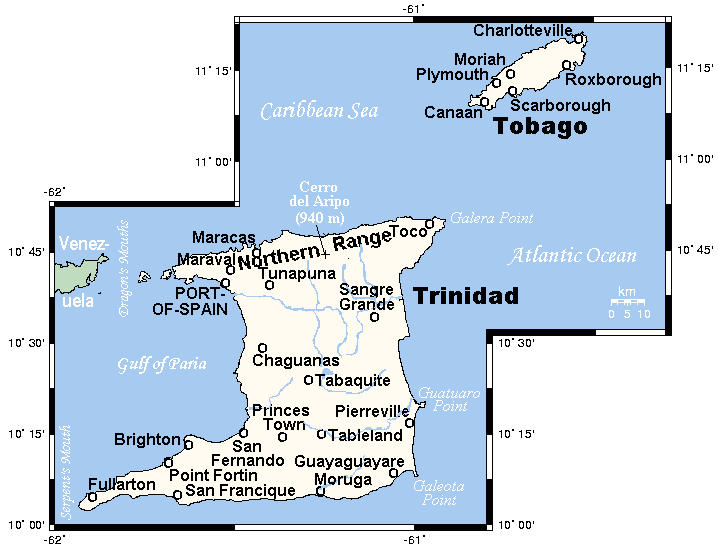 Odd-shaped map of Trinidad and Tobago