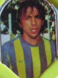 Jorge Alberto García aged 23, wearing a blue and yellow striped Adidas football shirt, his hair is sweaty
