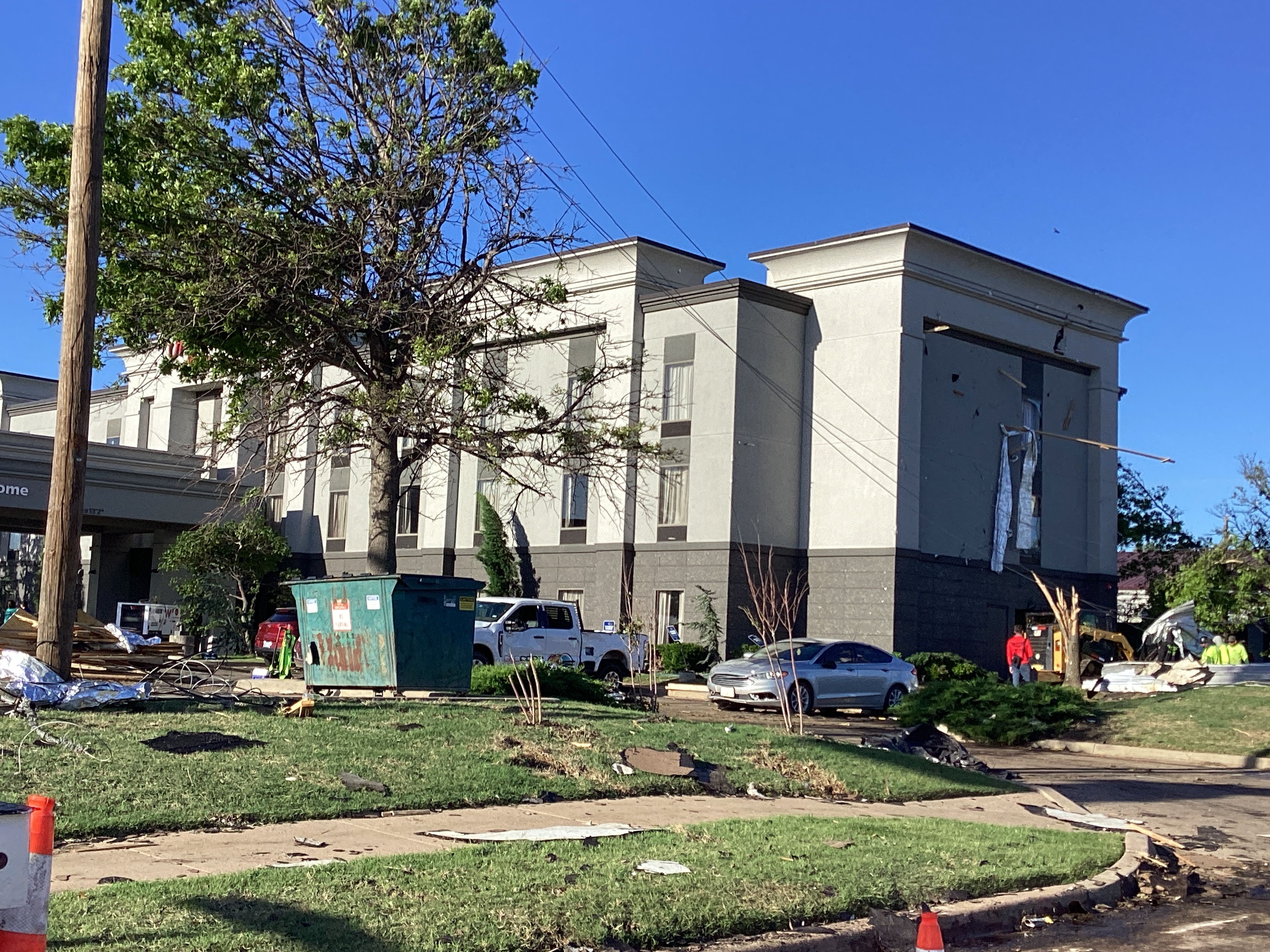 EF1 damage to a Hampton Inn that was speared by 2x4s in Bartlesville, Oklahoma.