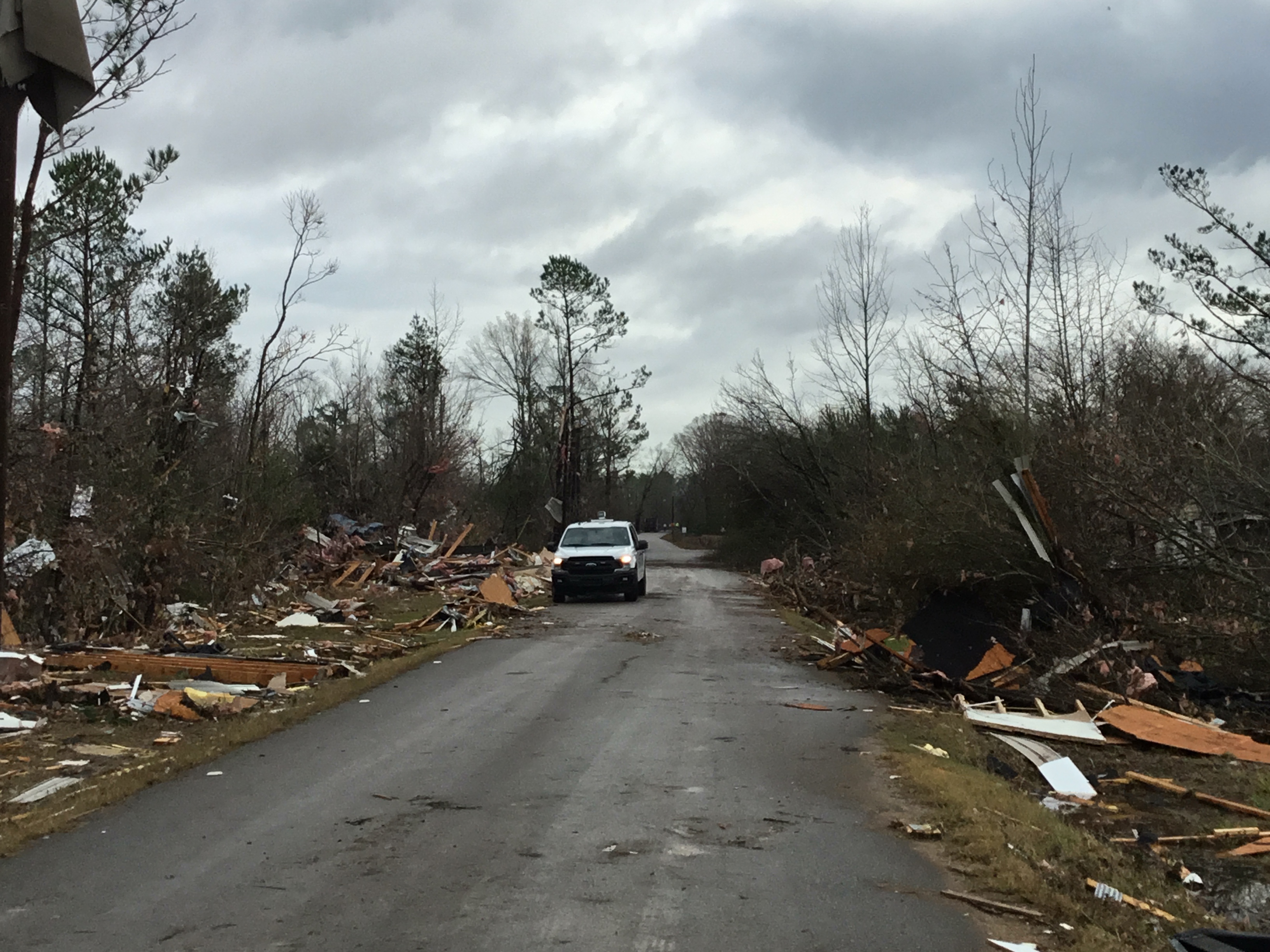 The remnants of a destroyed mobile home in the Flatwoods neighborhood of Montgomery, Alabama.