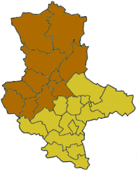 Map of Saxony-Anhalt highlighting the former Regierungsbezirk of Magdeburg