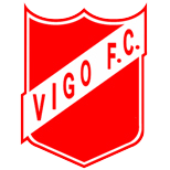 Real Vigo Sporting Club logo, a red sheild with a white stripe running diagonally from the top right to the bottom left. on the stripe in red are the words "VIGO F.C."