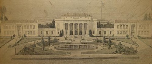 The initial architectural sketch of Chandler High School submitted by Allison & Allison in 1921.