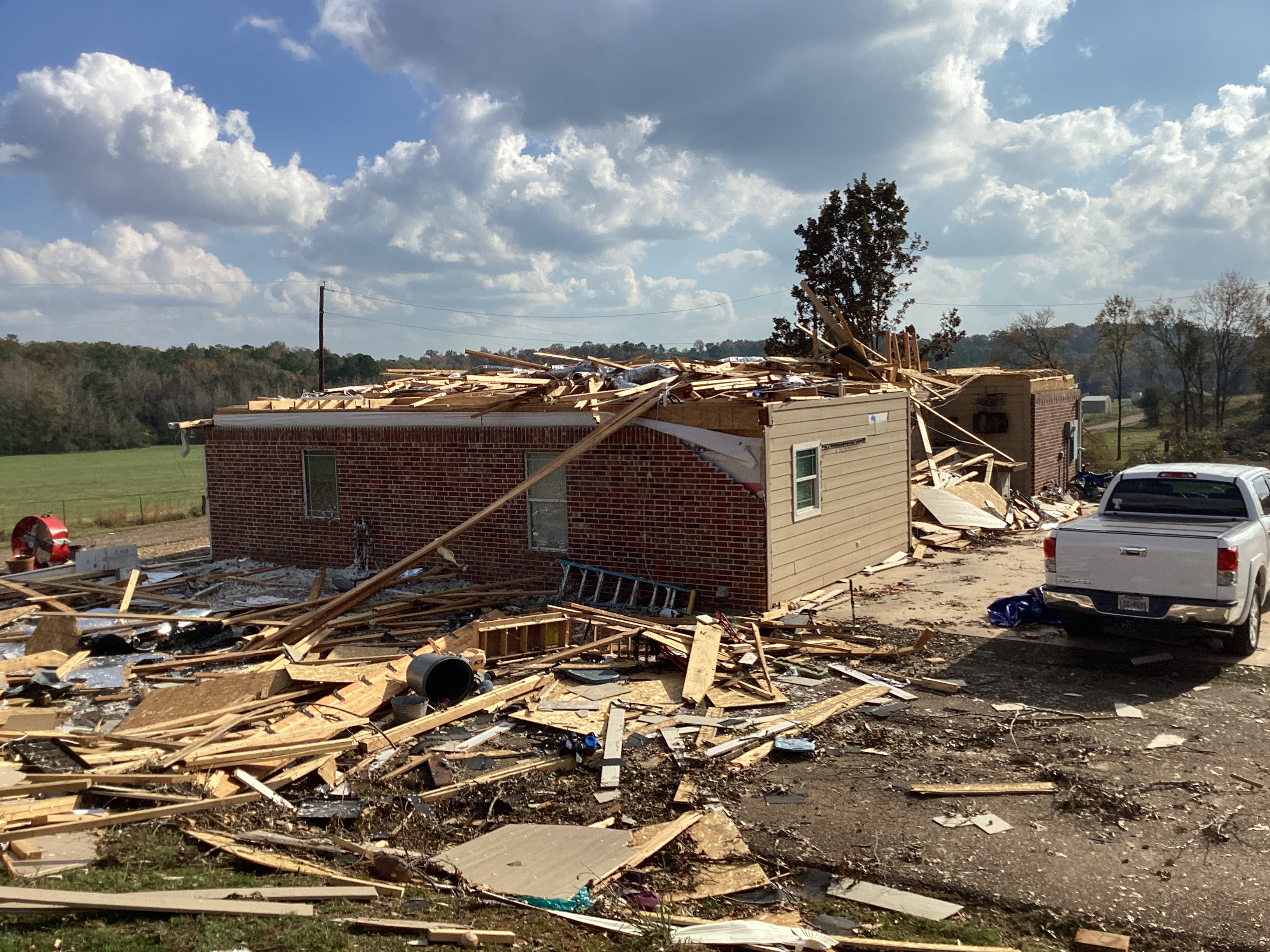 EF2 damage to a home in Hughes Springs, Texas.