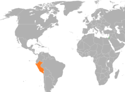 Map indicating locations of Israel and Peru