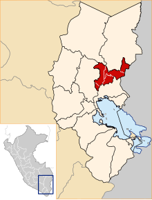Location of Sina in the San Antonio de Putina Province