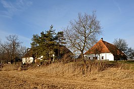 Group of houses in Underfar (Meienried), view from the old course of the Zihl river