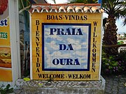 Welcome sign on the promenade to the rear of the beach