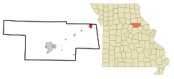 万达利亚在奥德雷恩县及密苏里州的位置（以红色标示）