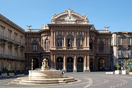 Piazza Vincenzo Bellini and the adjoining Teatro Massimo Bellini (built from 1870 to 1890 in Catania, Sicily)