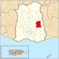 Location of barrio Cerrillos within the municipality of Ponce shown in red