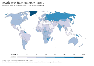 Death rate from suicide per 100,000 as of 2017[219]