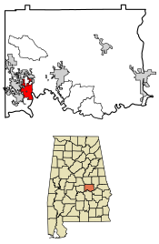 Location of Coosada in Elmore County, Alabama.