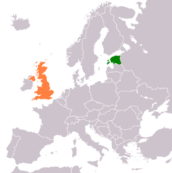 Map indicating locations of Estonia and United Kingdom