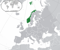 挪威王國的位置（綠色） 歐洲（深灰色）  —  [圖例放大]