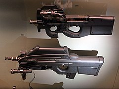 Liège, Belgium, weapons collection of the Musée des armes in the Grand Curtius. At the top the FN P90, at the bottom the FN F2000.