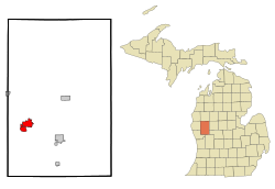 弗里蒙特在纽威哥县及密歇根州的位置（以红色标示）
