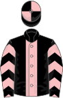 Black, pink stripe, chevrons on sleeves, quartered cap