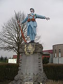 Memorial Peroy-the-Gombries (Oise - France), representing a soldier in the War of 1914-1918 in horizon blue uniform who is saying "None shall pass".