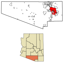 图森在皮马县的位置以及皮马县在亚利桑那州的位置