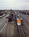 The L.A.-bound Super Chief gets its 5-minute pit-stop service in Albuquerque, 1943