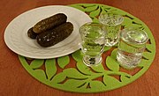 Pickled cucumbers with clear vodka